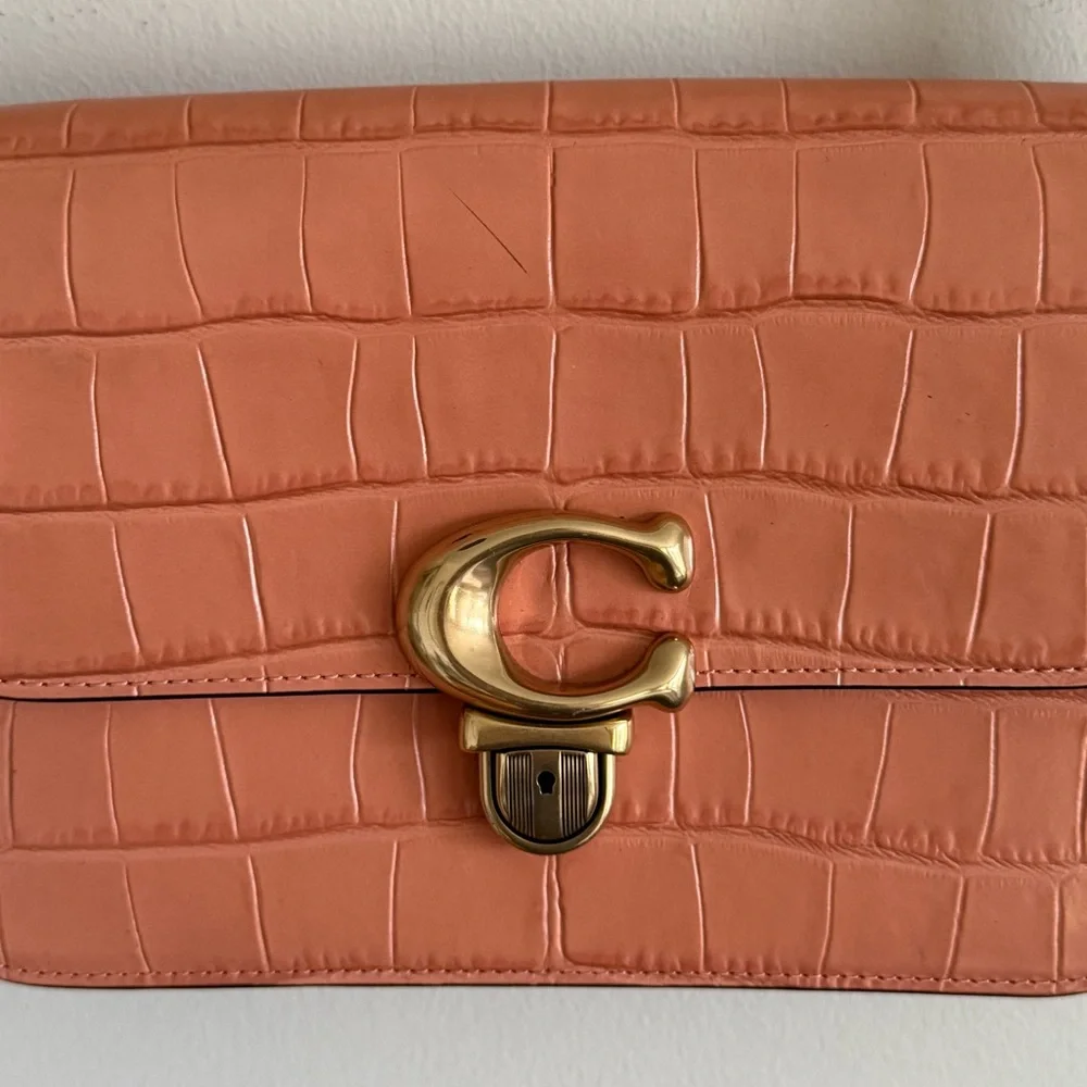 Coach Studio Shoulder Bag in Coral with Brass Hardware